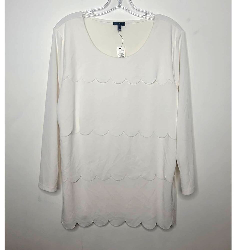 NWT Talbots creamy white scallop tiered long sleeve blouse - large